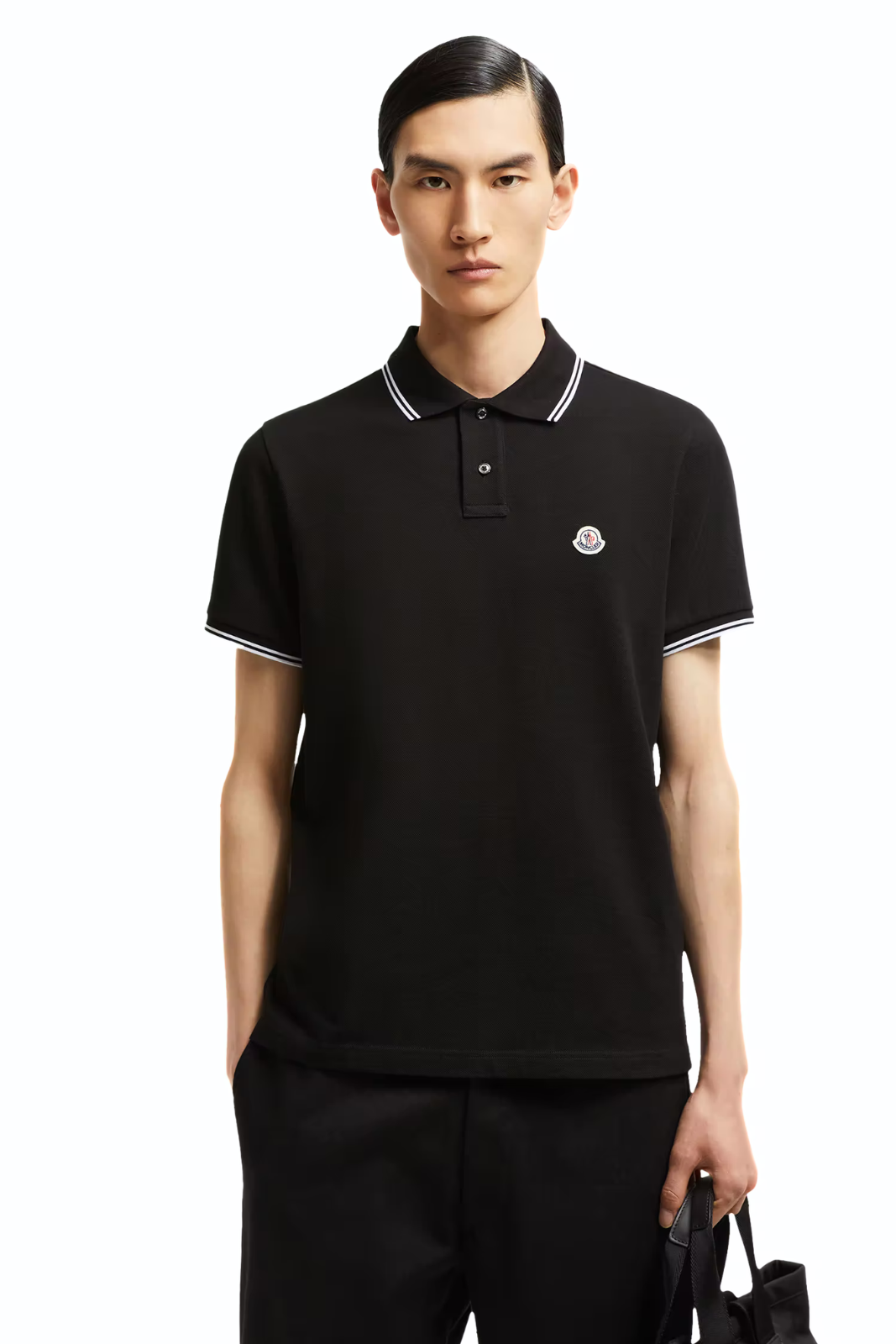 Moncler Logo Patch Cotton Polo Shirt Black