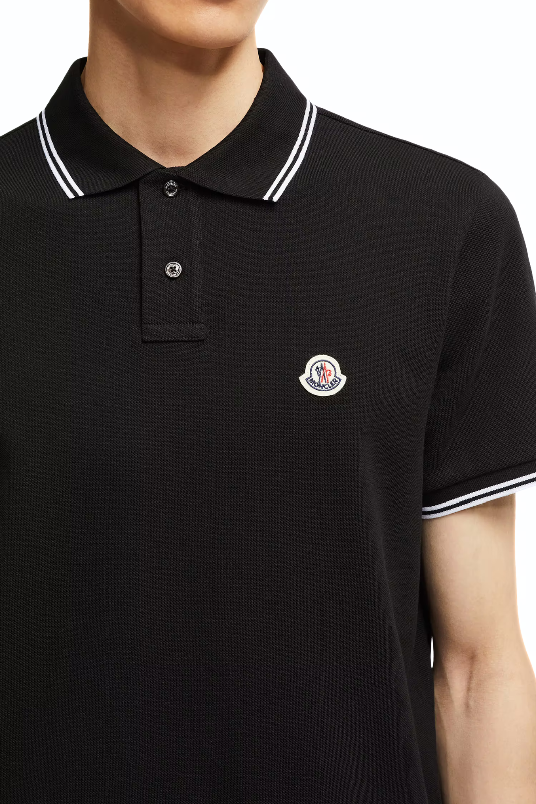 Moncler Logo Patch Cotton Polo Shirt Black