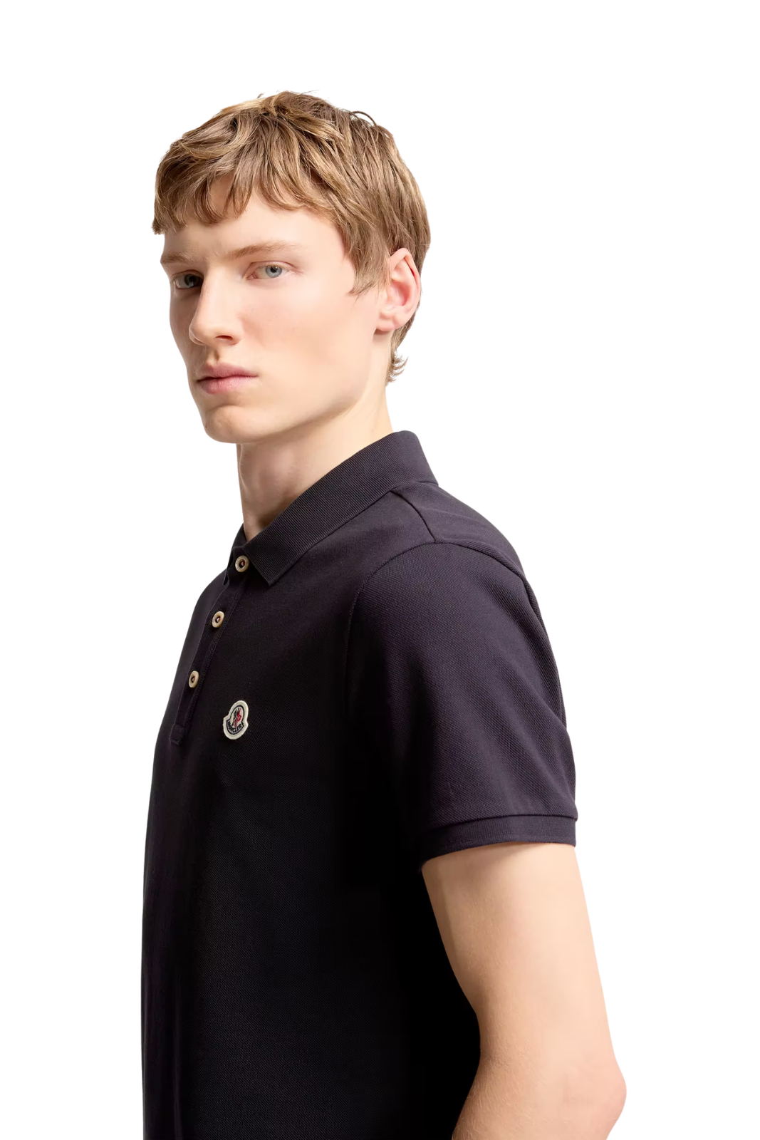 Moncler Dark Blue Logo Patch Cotton Polo Shirt