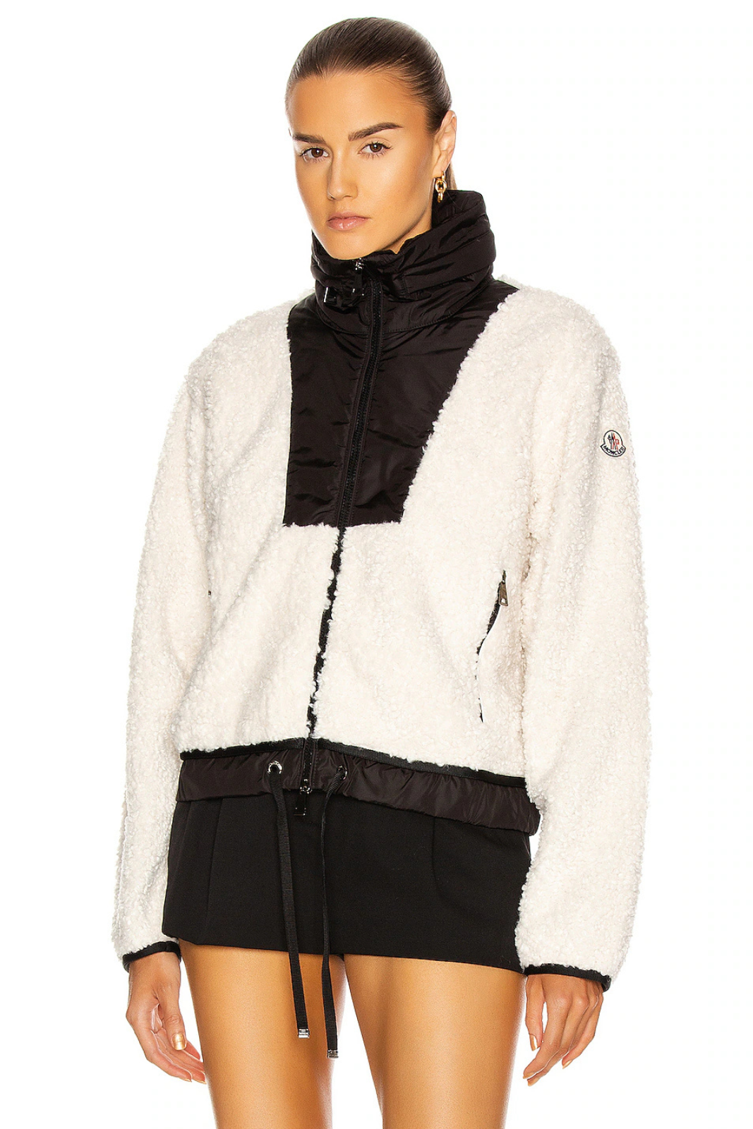 Moncler Maglia Hybrid Shearling Zip White Black Jacket