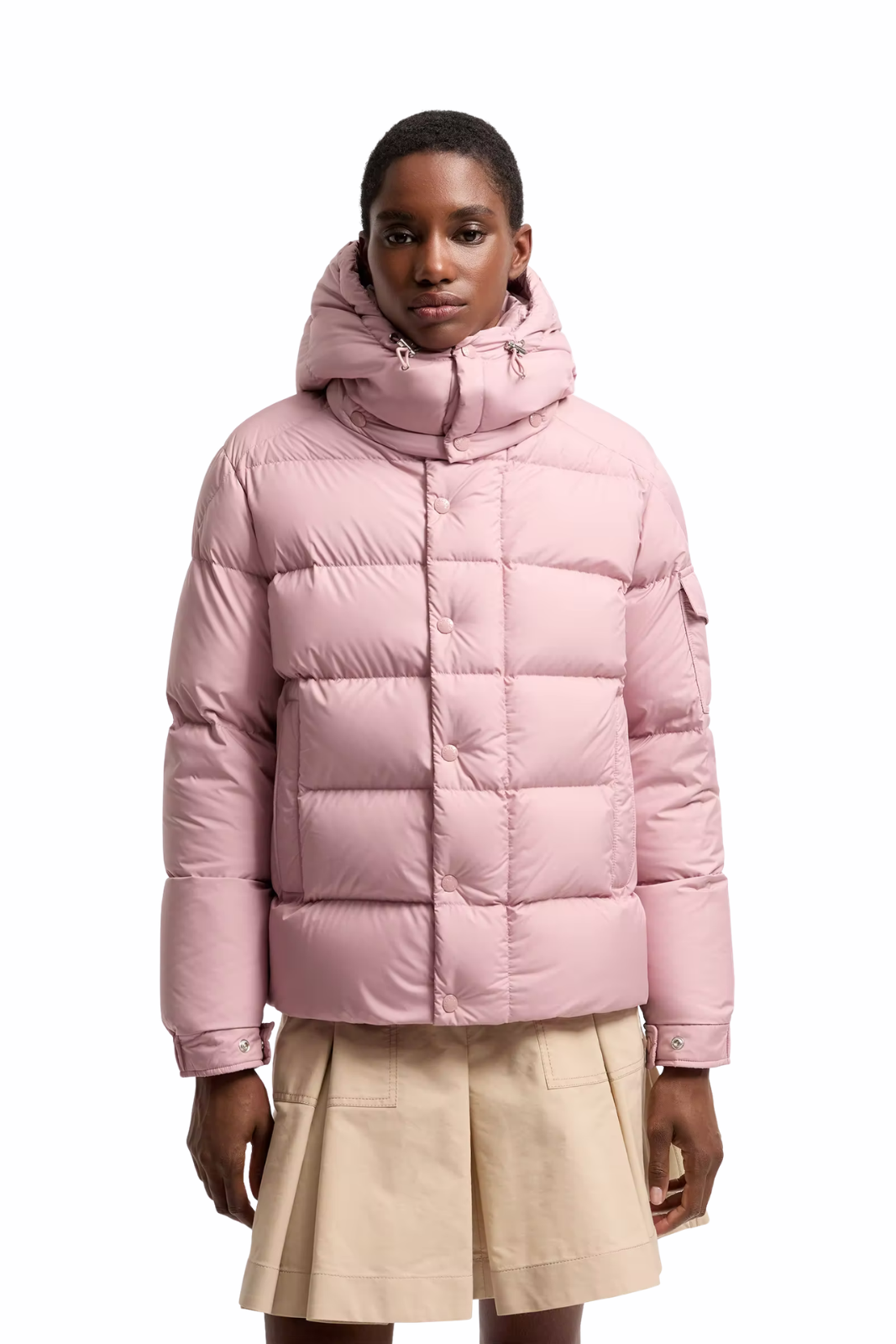Moncler Maya 70 short down jacket with hood Pink