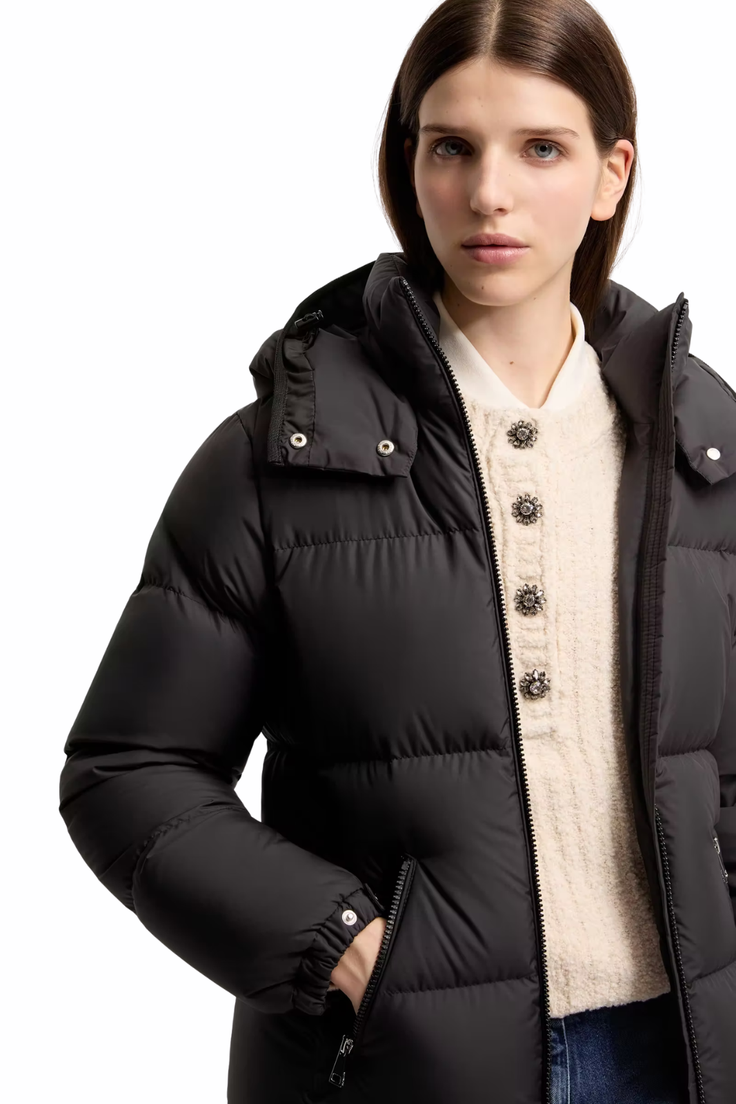 Moncler Fourmines short down jacket with hood Black