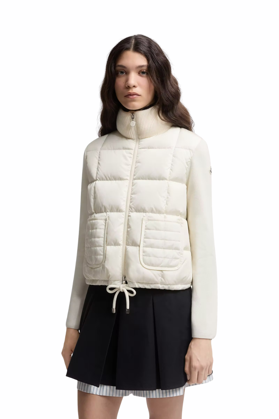 Moncler Square-Quilted Padded Wool Zip-Up Cardigan White