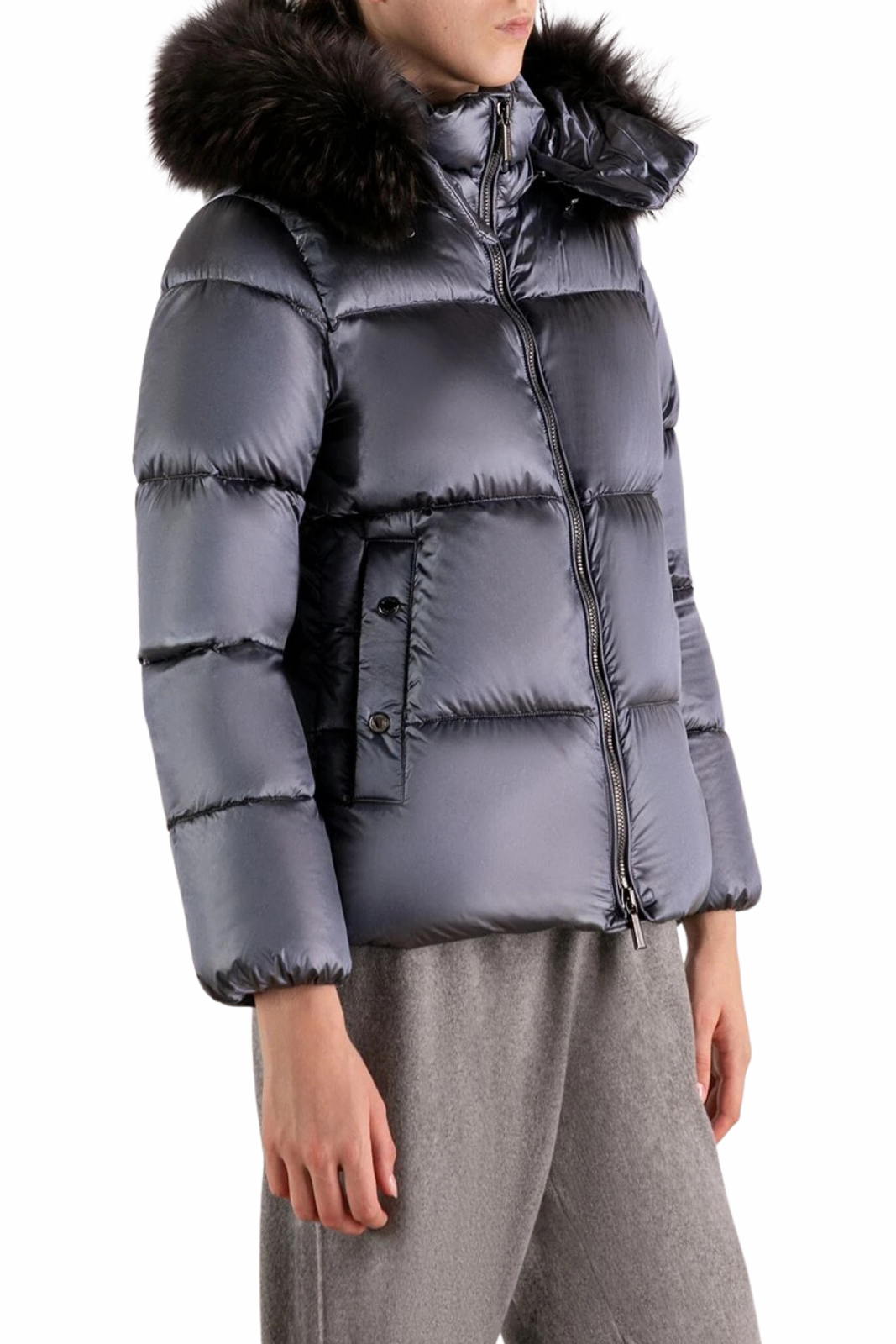 Moorer Melita Blue down Jacket with black fur on the hood
