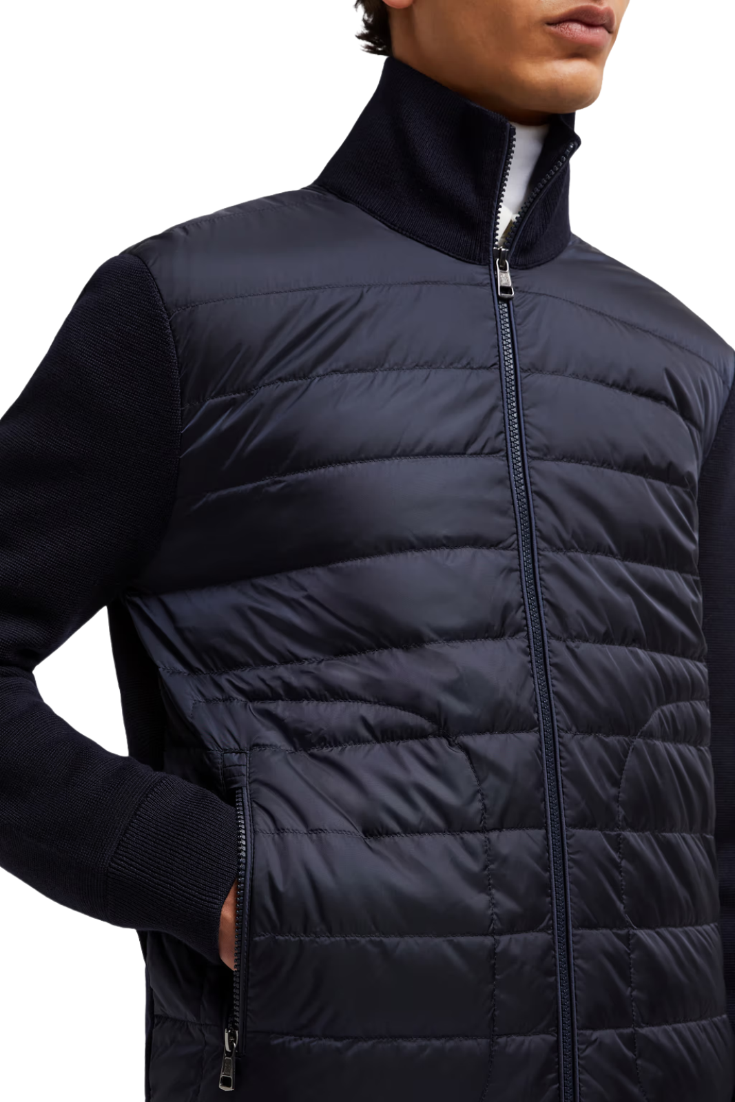 Moncler Padded Wool Cardigan Navy Blue