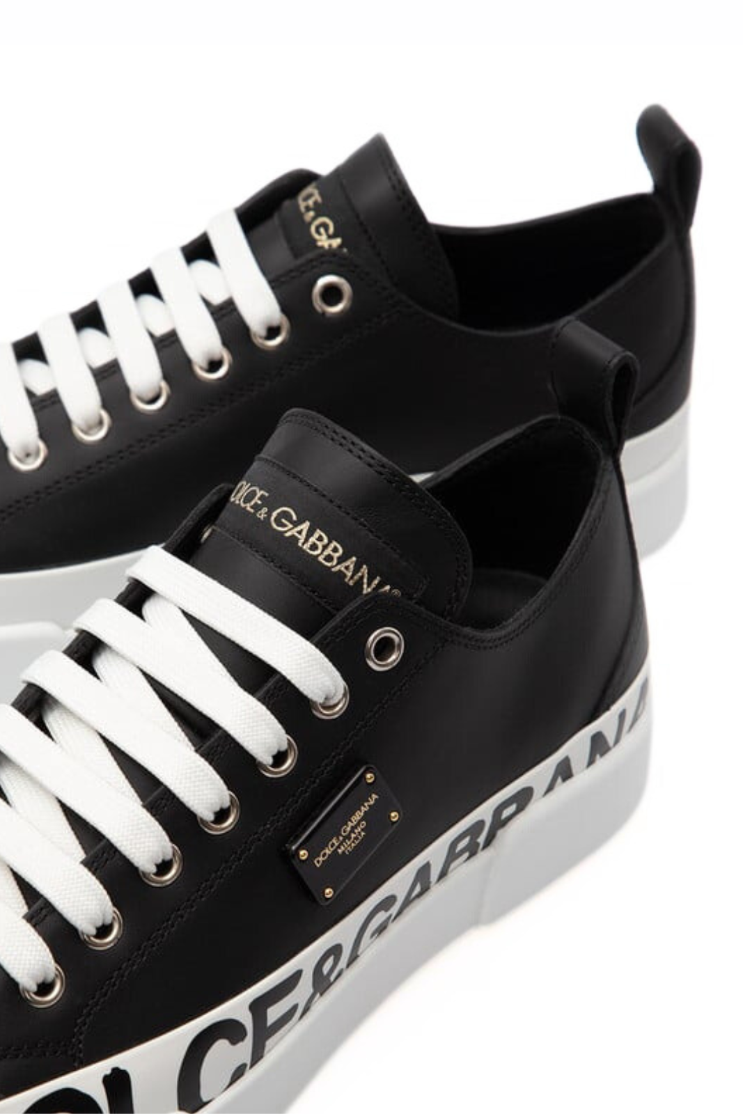 Dolce & Gabbana Portofino leather sneakers with logo Black White