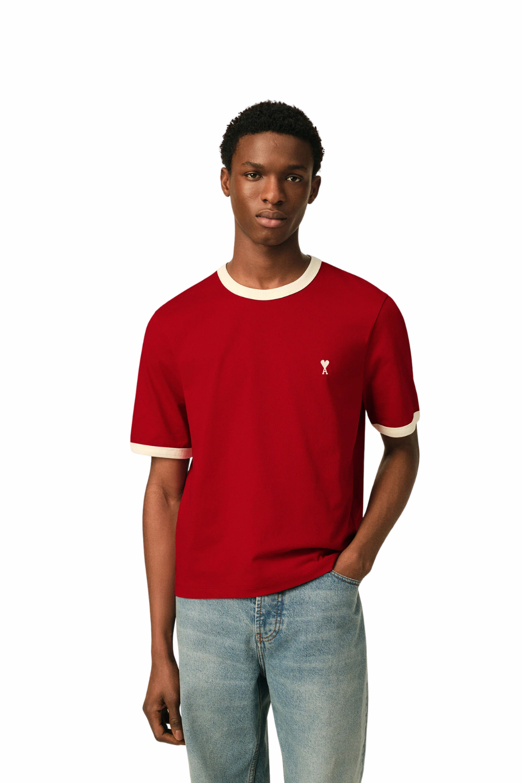 Ami Paris Red contrasted cotton t-shirt with Ami de Coeur