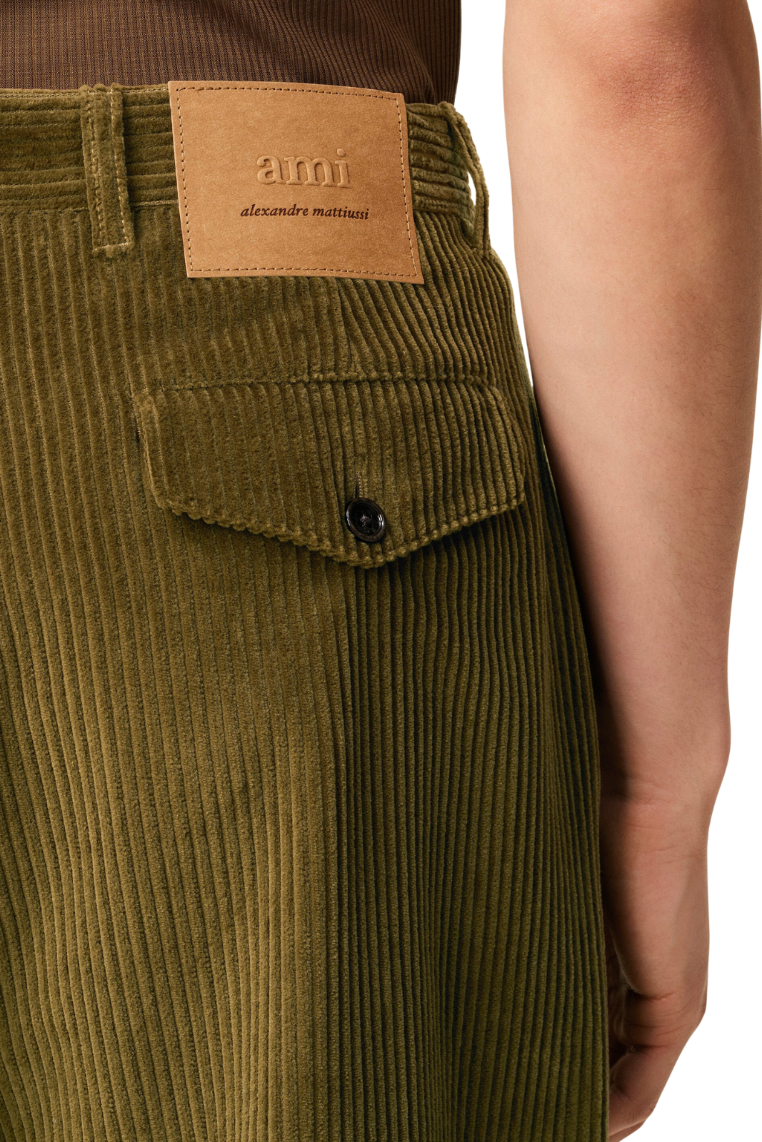 Ami Paris Green Cotton Carrot Corduroy Oversized Trousers