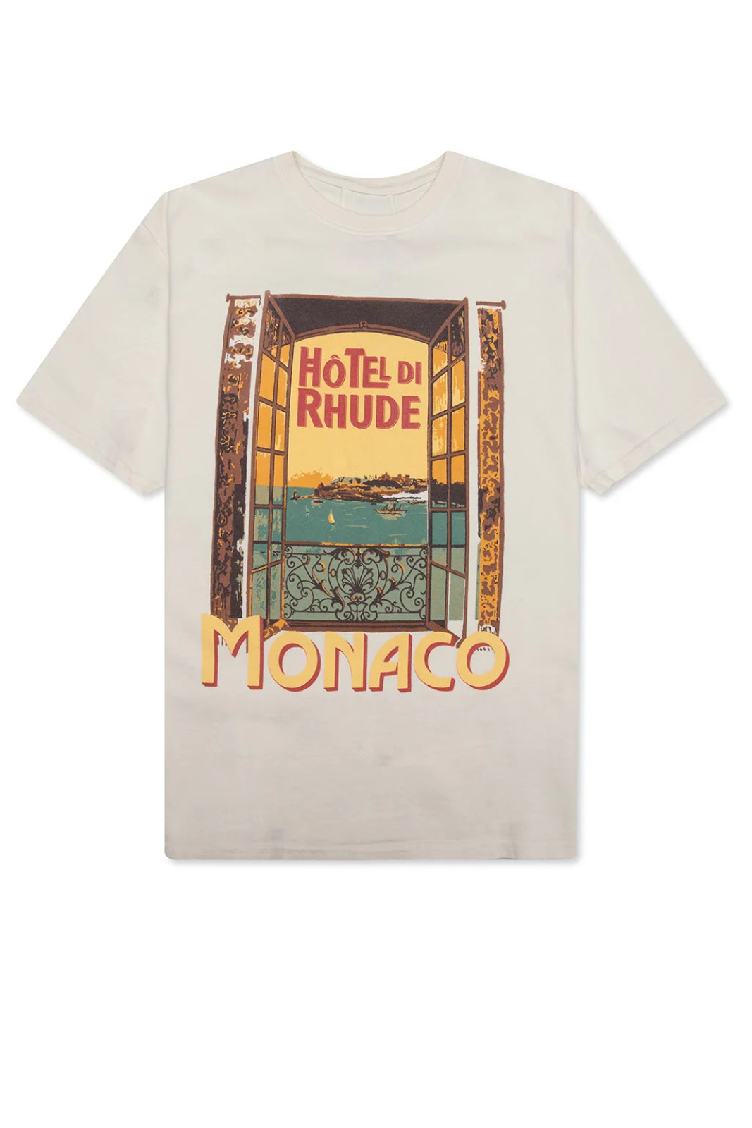 Rhude Graphic-Printed Hotel Monaco Crewneck T-Shirt Grey for men