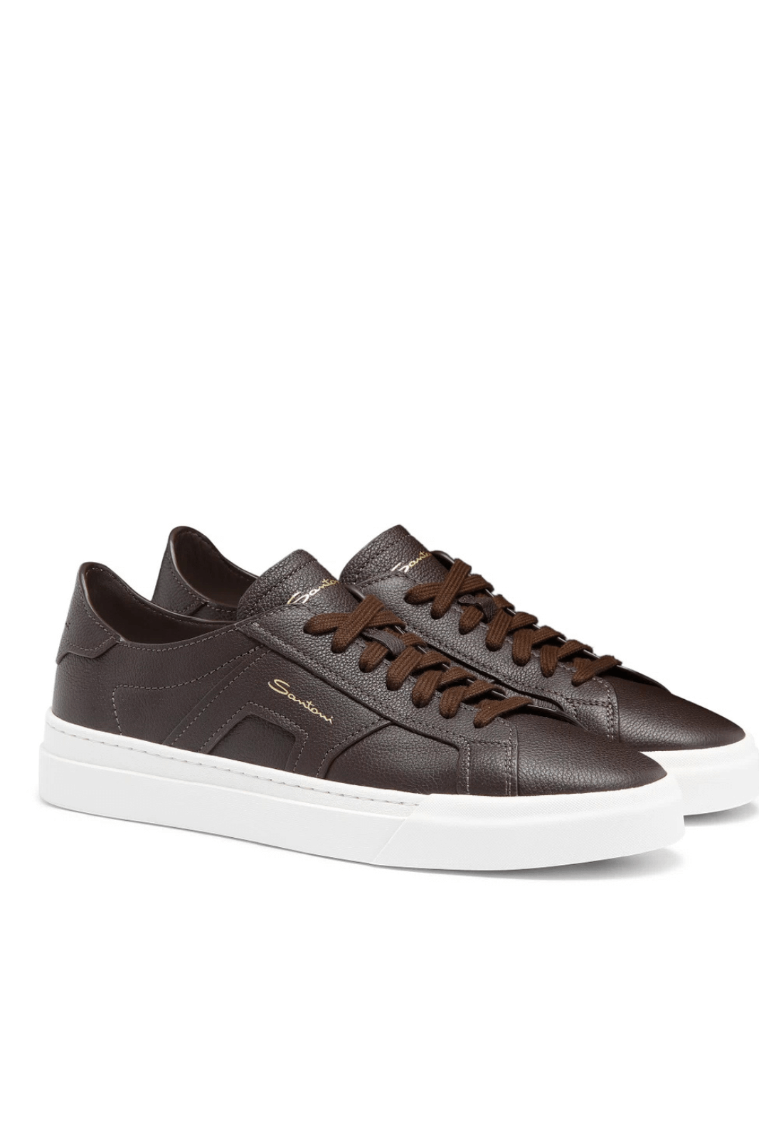 Мъжки маратонки Santoni с двойна катарама от тъмнокафява тунингована кожа