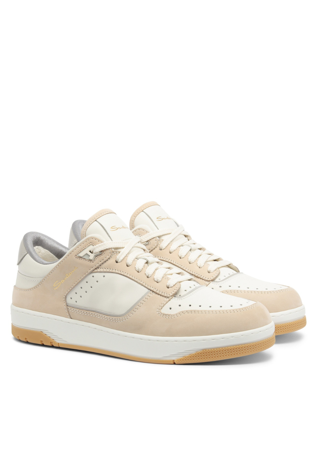 Santoni Men’s white and beige leather and nubuck Sneak-Air sneakers