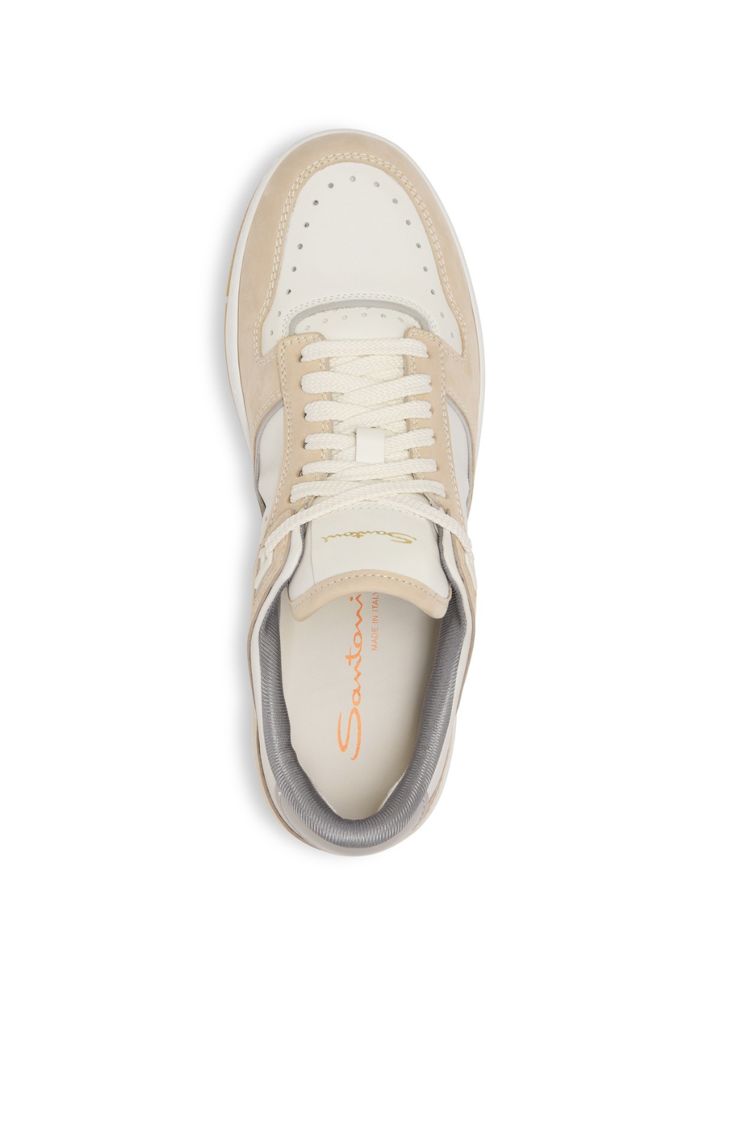 Santoni Men’s white and beige leather and nubuck Sneak-Air sneakers