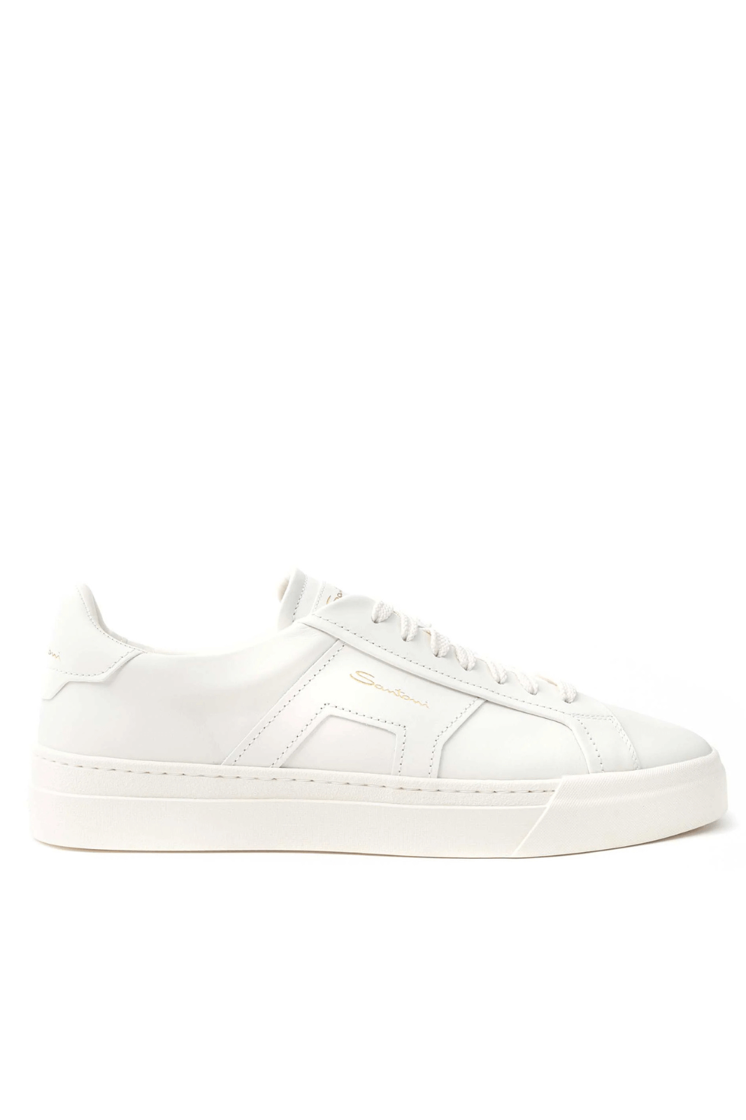 Мъжки бели кожени маратонки с двойна катарама Santoni