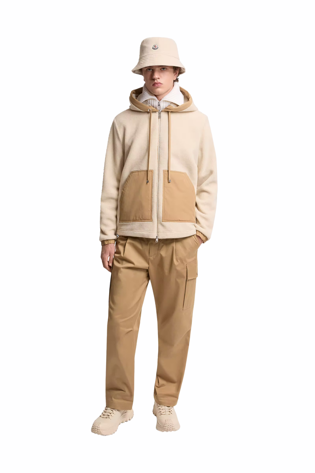 Moncler Teddy Zip-Up Hoodie Beige