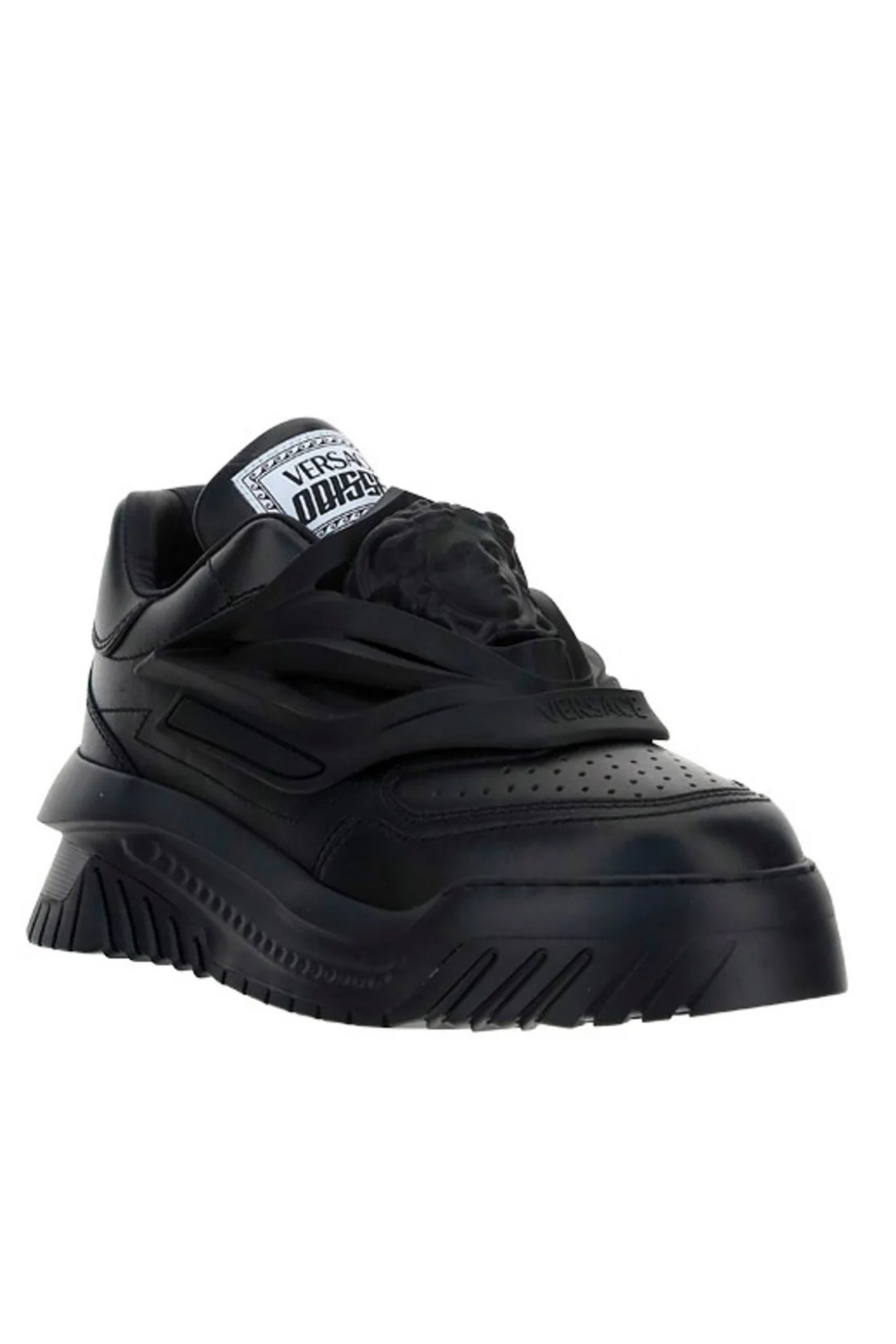 Versace Black sneaker with a brand logo on a white background