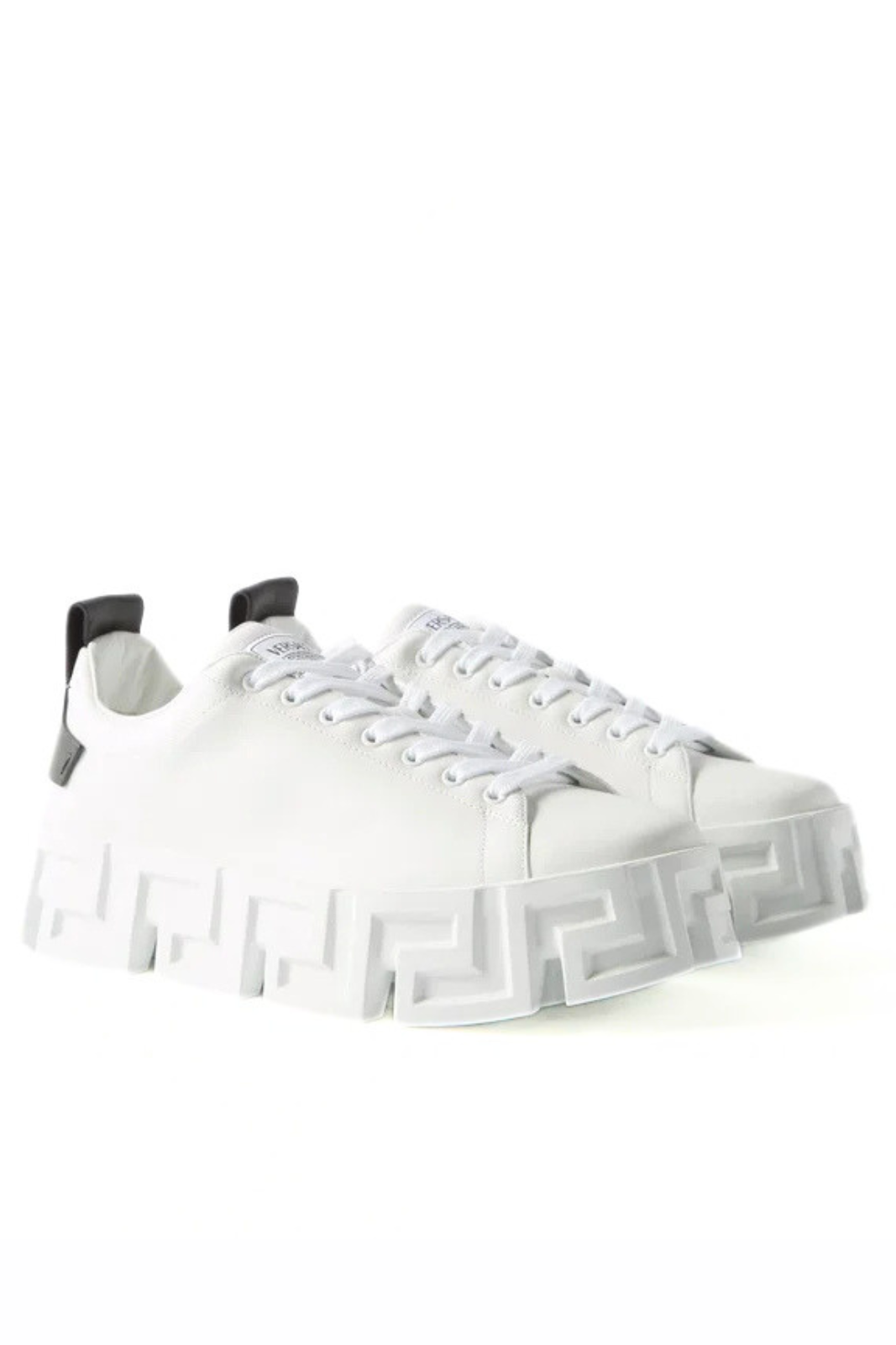 Versace Greca-Sole Leather Trainers White Grey
