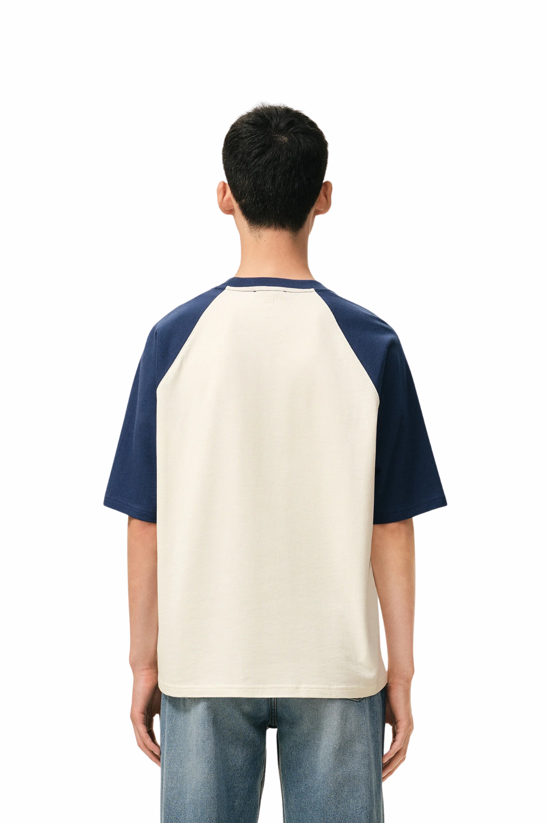 Ami Paris White And Blue Cotton Ami De Coeur Knitted Patch T-shirt