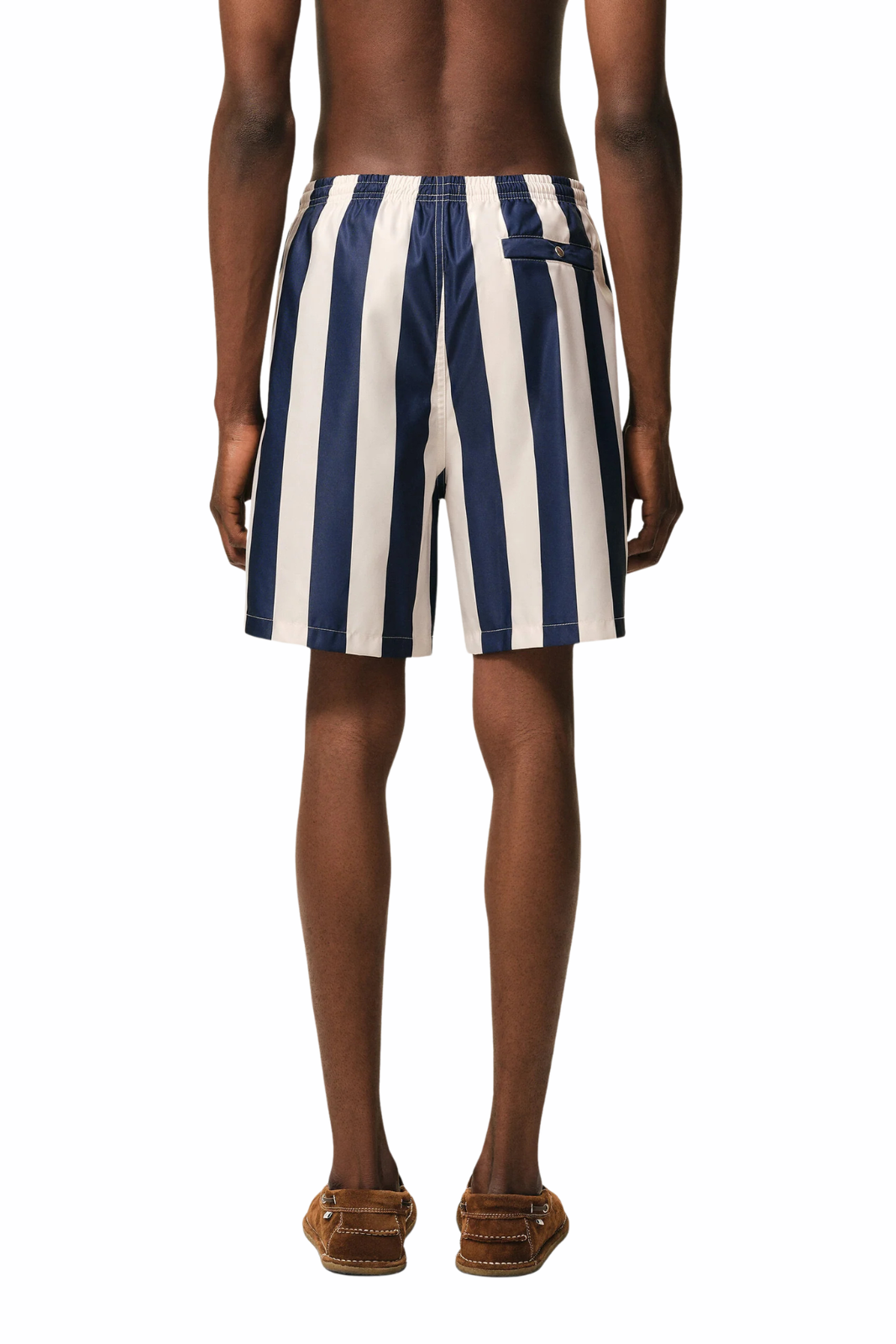 Ami Paris White And Navy Long Stripes Swimsuit