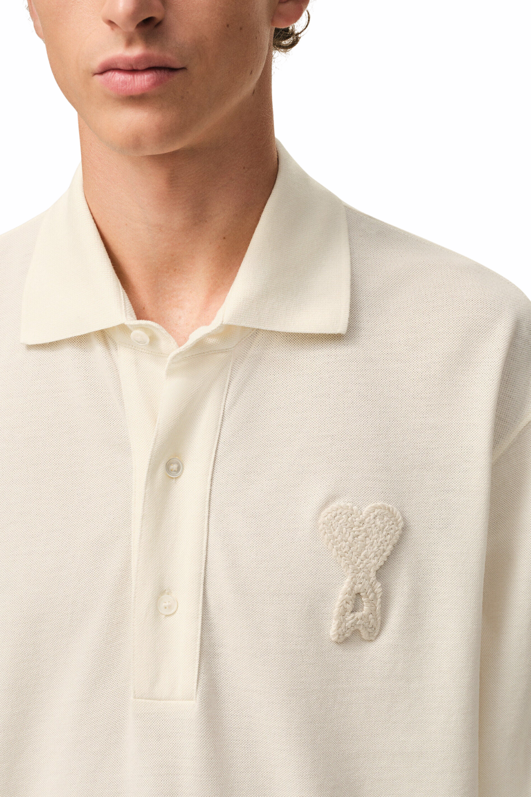 Ami Paris White Cotton Ami De Coeur Knitted Patch Polo