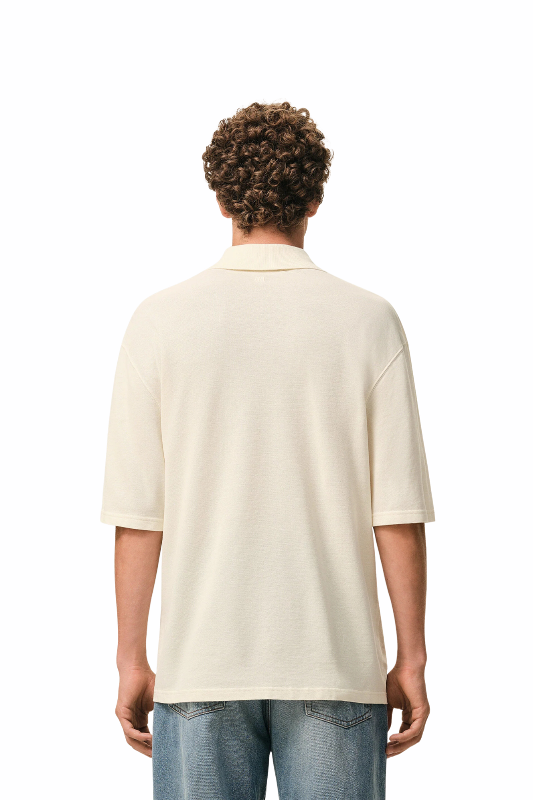 Ami Paris White Cotton Ami De Coeur Knitted Patch Polo