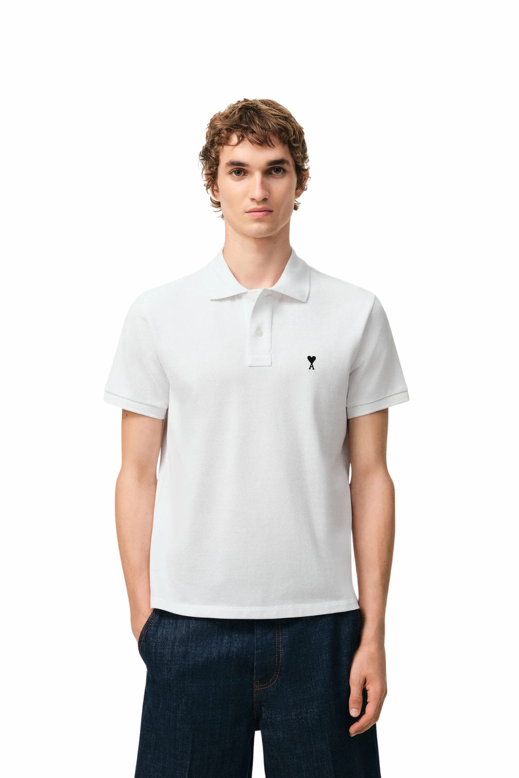Ami Paris Бяла памучна тениска Ami polo