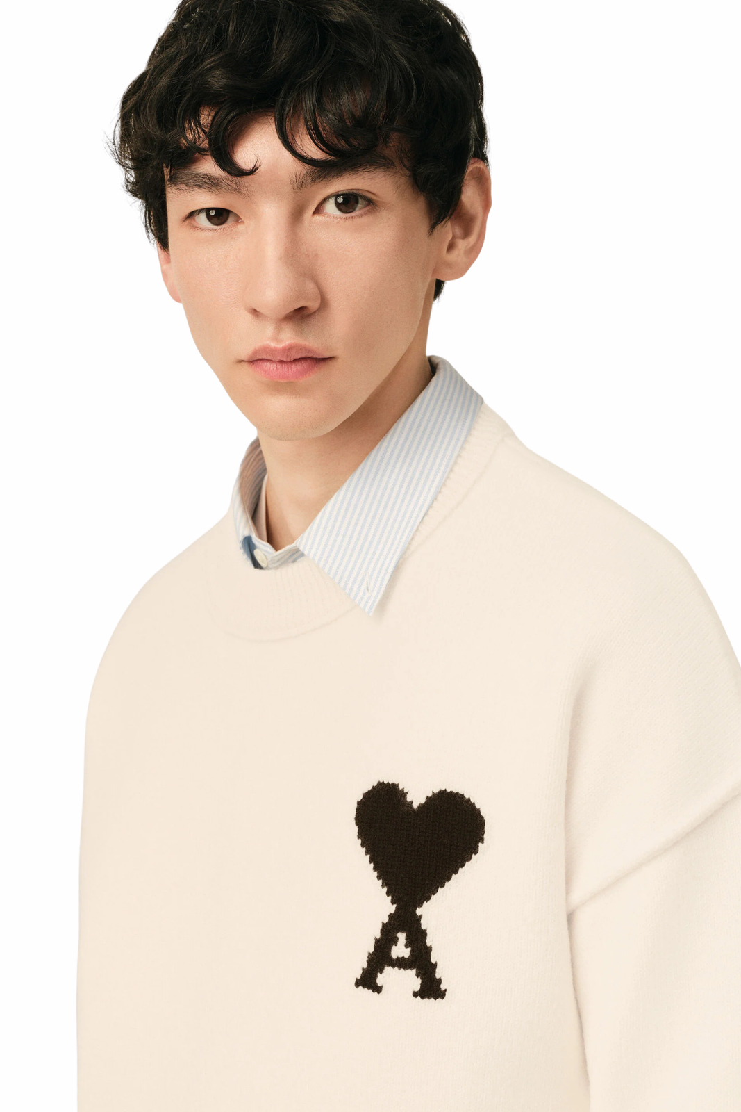 Ami Paris White Wool Ami De Coeur Crewneck Sweater