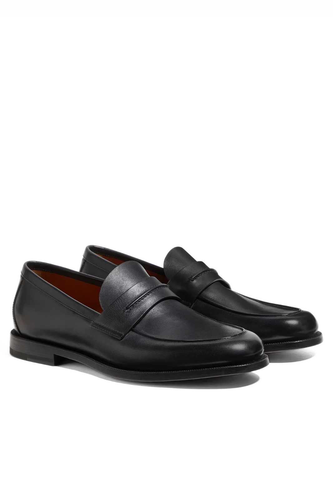 Zegna Black Leather Mocassin Corso Loafers Black
