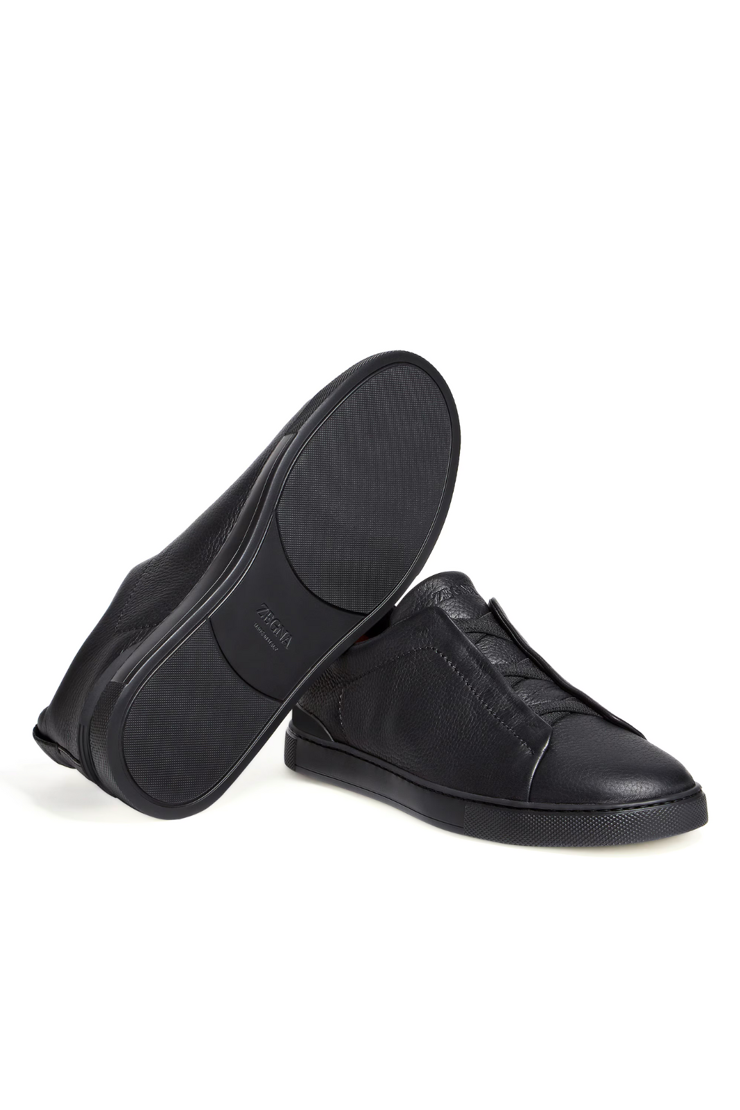 Zegna Pair of black leather shoes on a white backgrounding