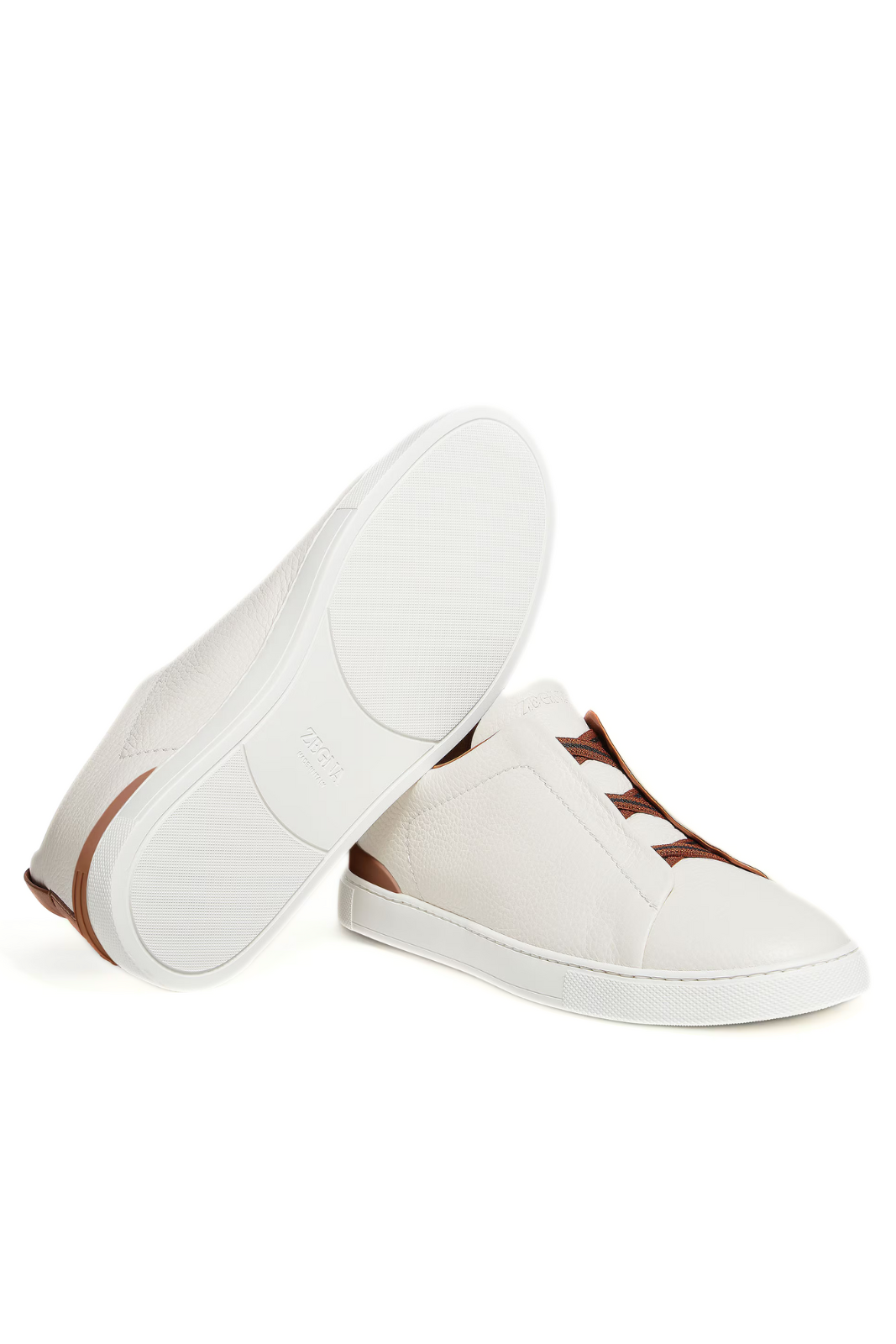 zegna White sneakers with brown accents on a white background